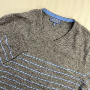 Allen‎ Solly Sweater Men's Large Cashmere Dark Gray Blue Stripe Long Sleeve